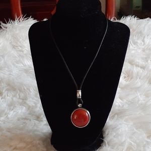 Ralph Lauren Black Rubber Necklace w Red Coral